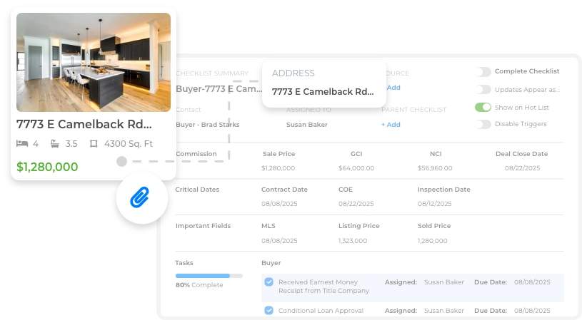 Link property listings with transaction checklists for complete organization