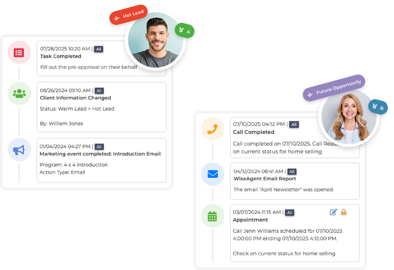 Wise Agent CRM contact and activity management dashboard
